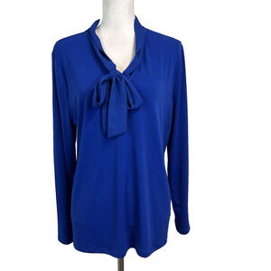 Charter Club Blouse Tunic size Extra Large Royal Blue Bow Stretch Career Modest